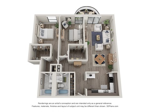 Floor plan for 2 beds, 2 baths, 1250 sqft